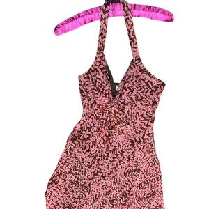 Women’s Dressbarn pink & brown 100% silk halter dress size 6 w/ side zip